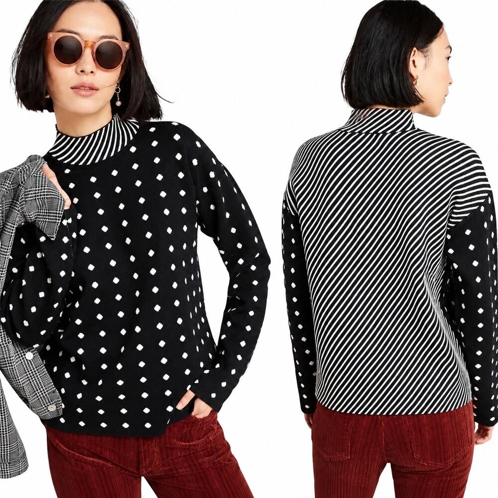 Anthropologie Polka Dot Striped Mock Neck Sweater Size S
